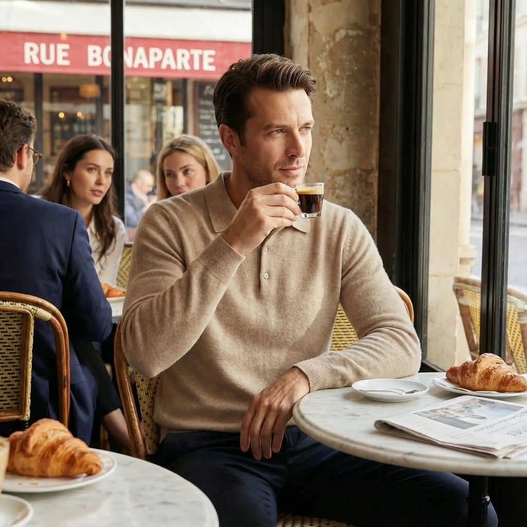 Men's Long Sleeve Cashmere Polo – Refined Casual Elegance