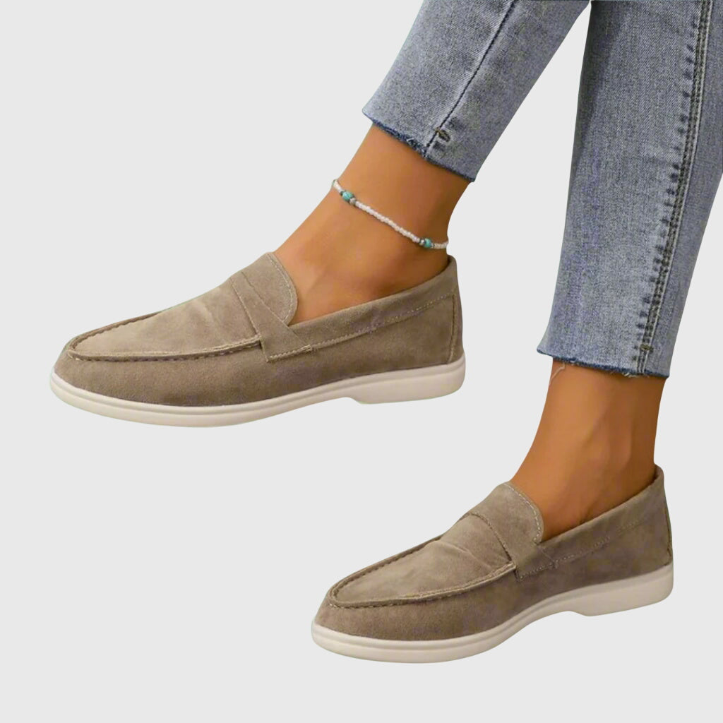 Women's Orthopaedic Suedette Loafers – Easy Slip-On, Low Heel
