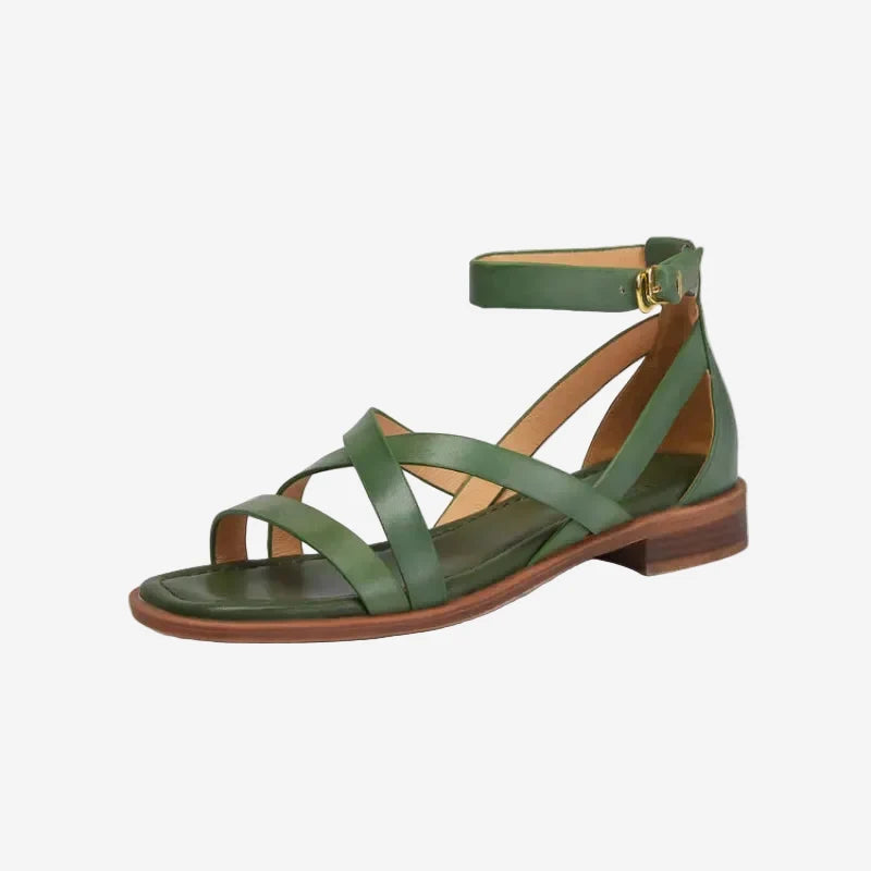 Flat Women's Sandals – Crossed Straps and Ankle Strap with Buckle