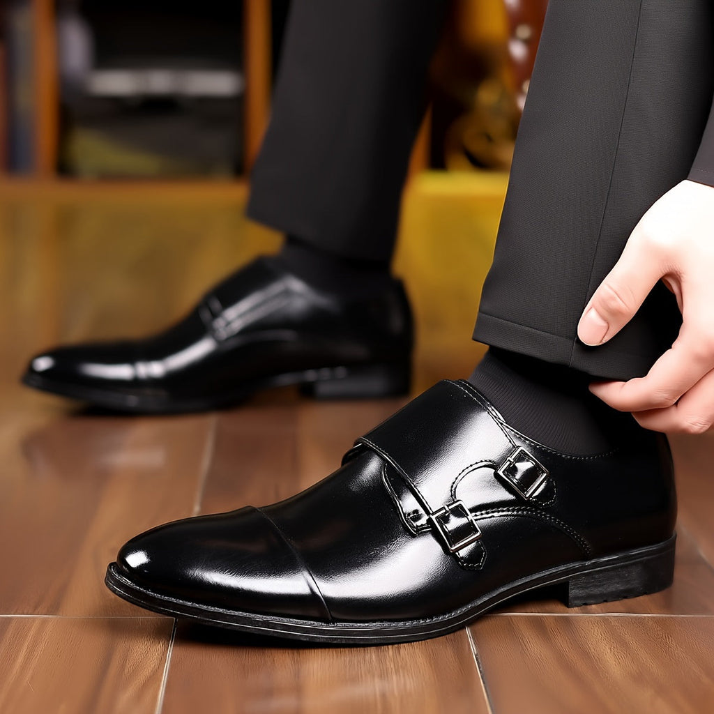 Men’s Leather Double Monk Strap Dress Shoes – Refined Formal Buckles