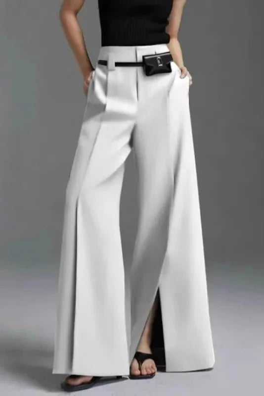 Women's Flared Trousers with Slits – Elegant Fluid Fit