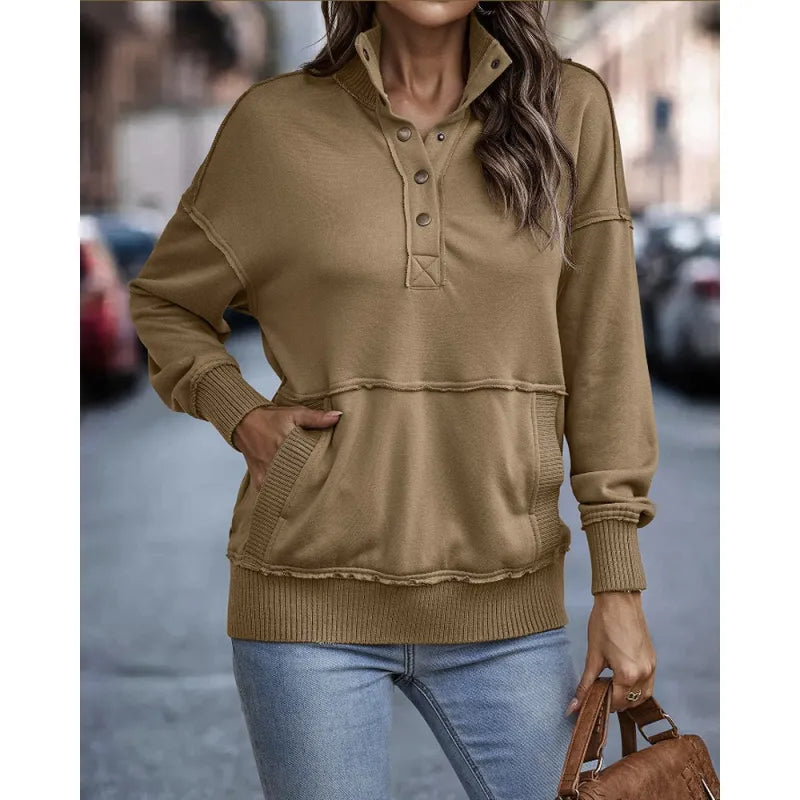 Women's Sweater – Lightweight Knit with Long Sleeves and Decorative Buttons