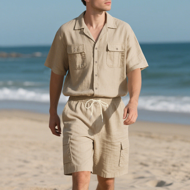 Men's Linen Set – Collared Shirt & Breathable Cargo Shorts