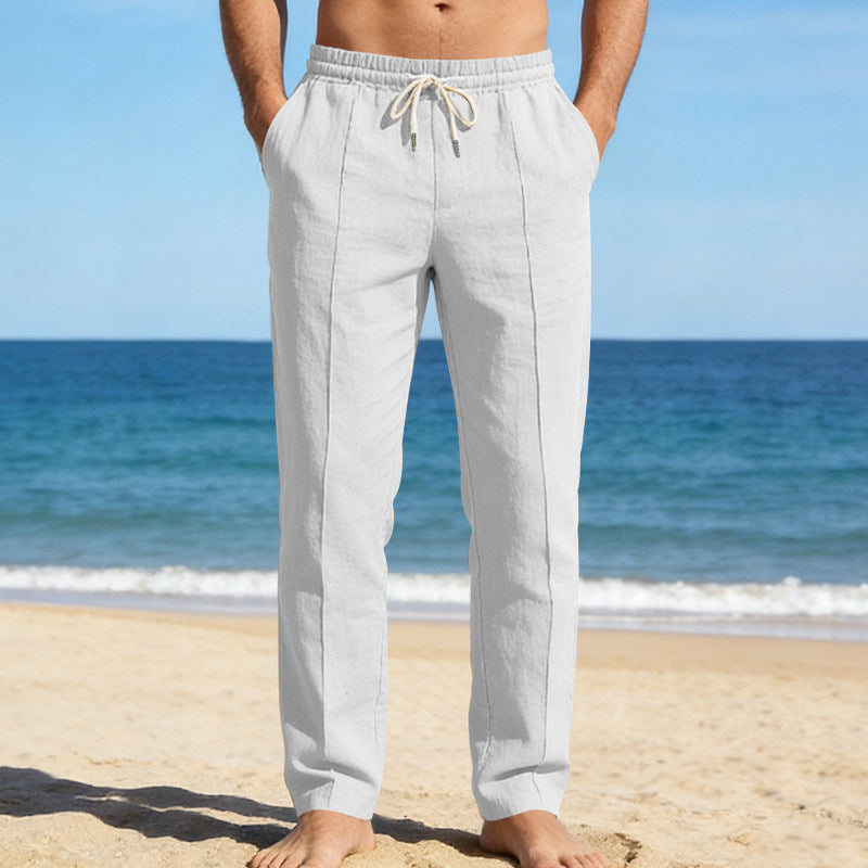 Men's Relaxed Linen Trousers – Straight Cut with Elasticated Waist