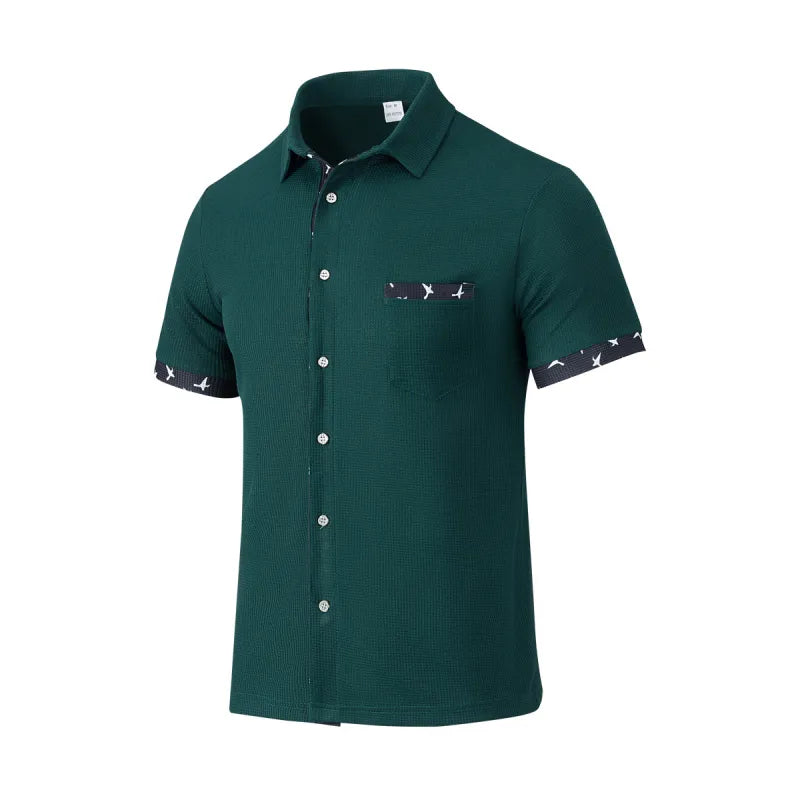 Men's Woven Fabric Shirt – Classic Collar, Buttons, and Contrasting Piping