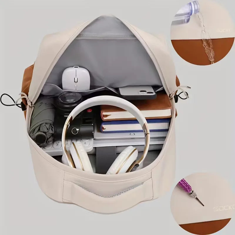 Unisex Waterproof Oxford Fabric Backpack – Two-Tone with Padded Straps