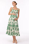 Floral Midi Dress for Women – Smocked Top and Tiered Skirt