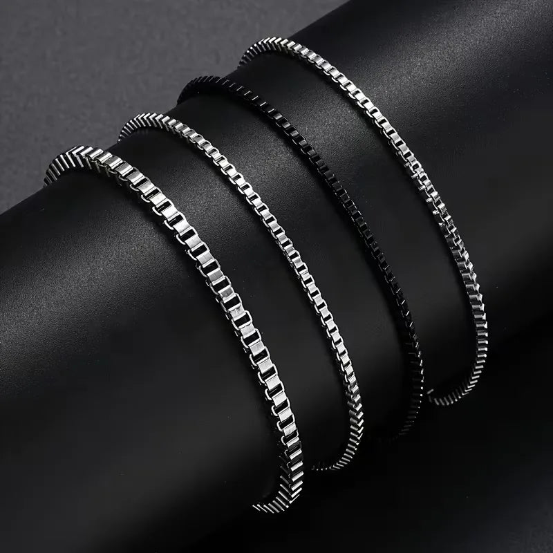 Men's Stainless Steel Bracelet – Set of 4 Minimalist Square Links