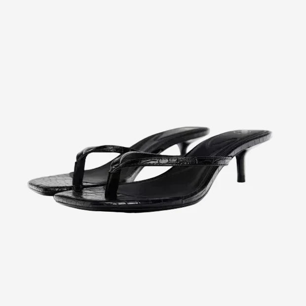 Women's Square Toe Sandals with Kitten Heel – Minimalist Thin Straps