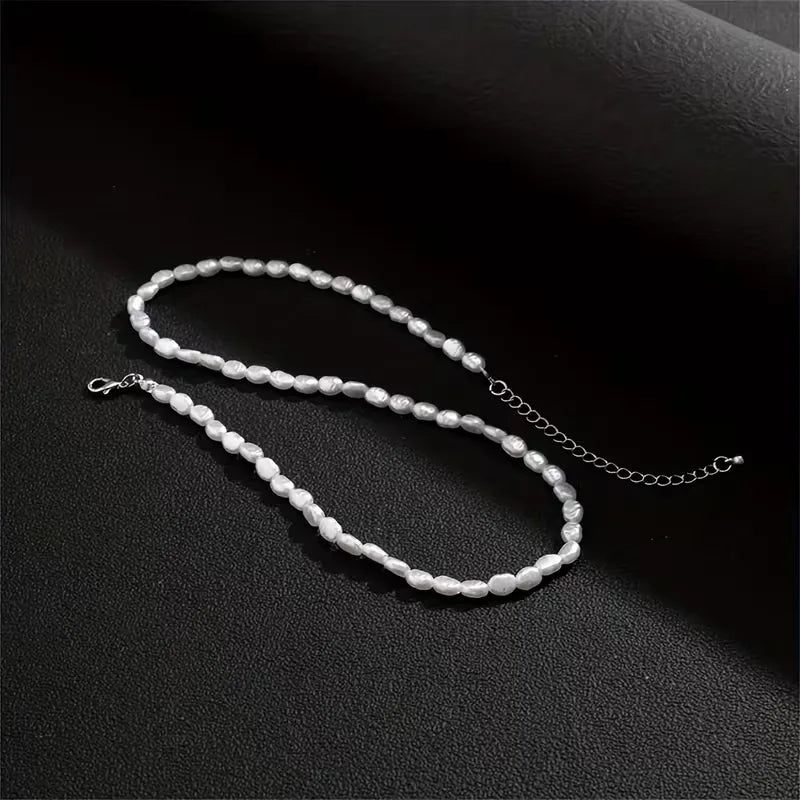 Men's Necklace with Baroque Pearls – Imitation Pearls and Mother-of-Pearl