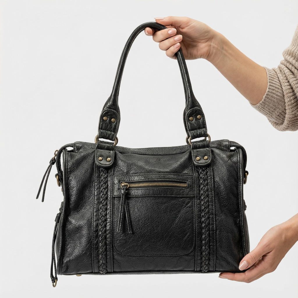 Genuine Leather Women's Handbag – Braided Detail