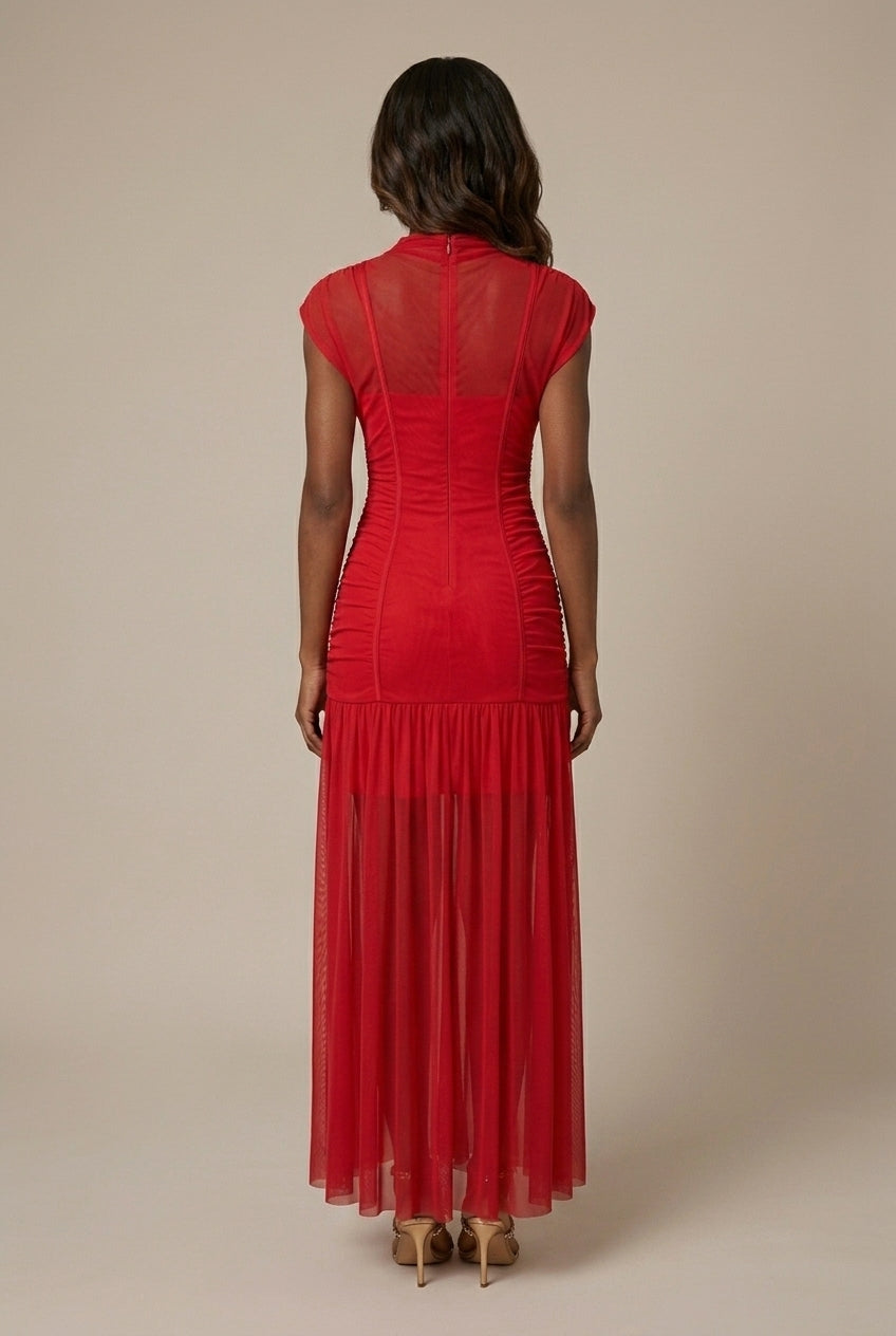 Women’s Knitted Maxi Dress – High Neck, Close-Fitting Flared Cut