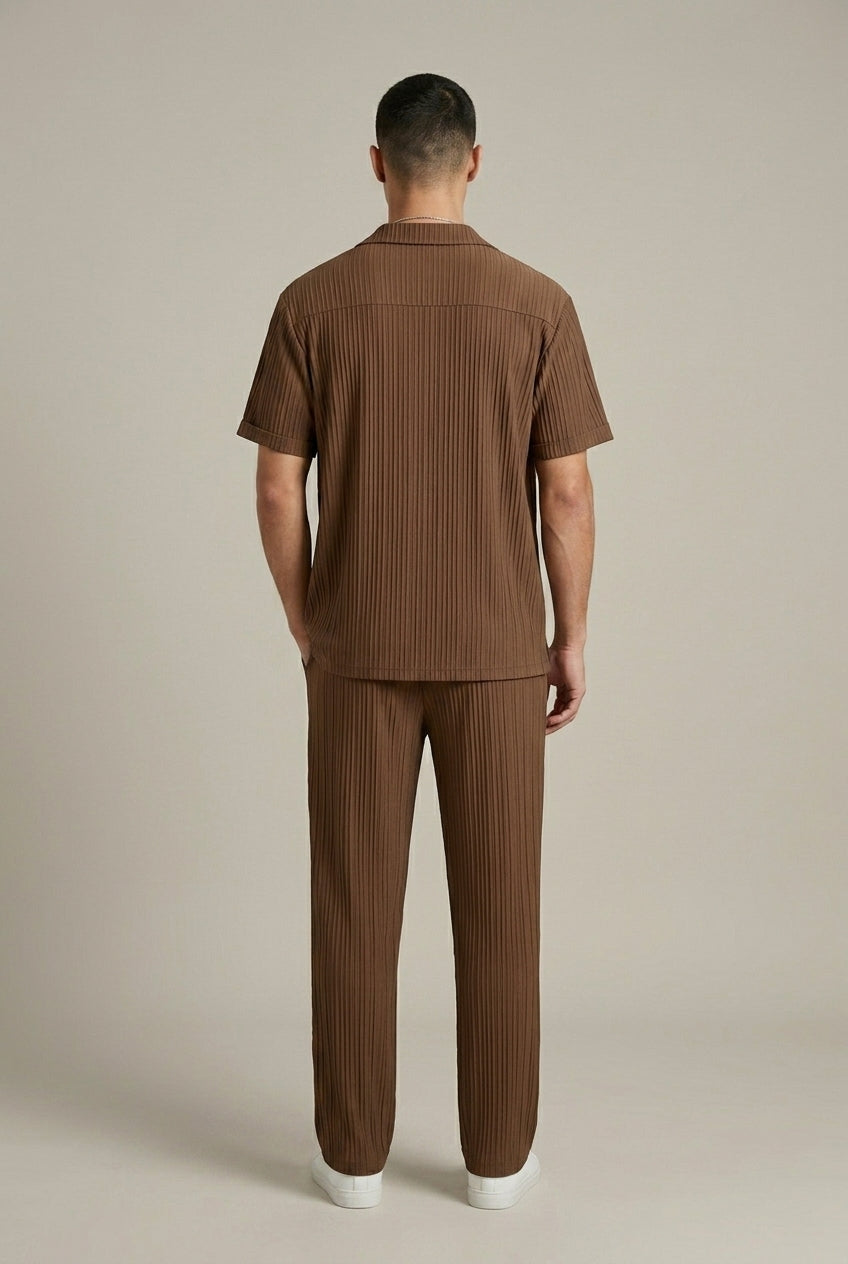 Men's Two-Piece Set – Textured Shirt and Drawstring Pants
