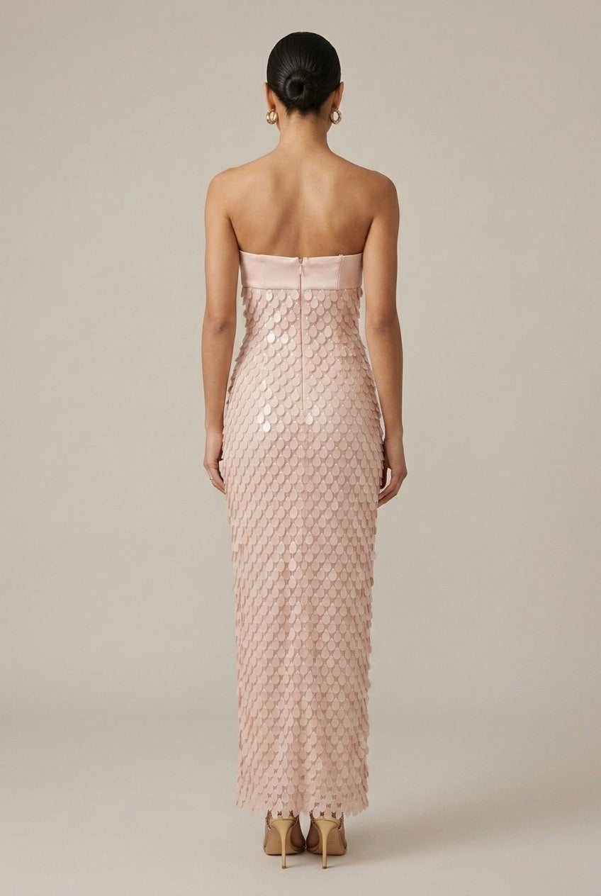 Women's Long Sequin Dress – Strapless Heart-Shaped Bustier