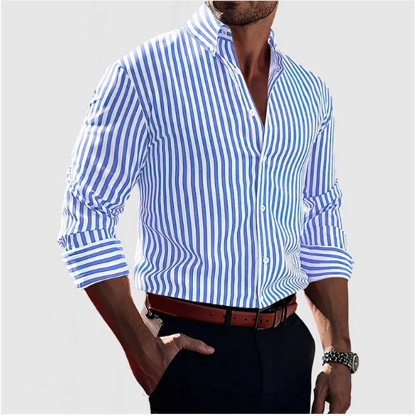 Men's striped linen shirt – long sleeves button fastening