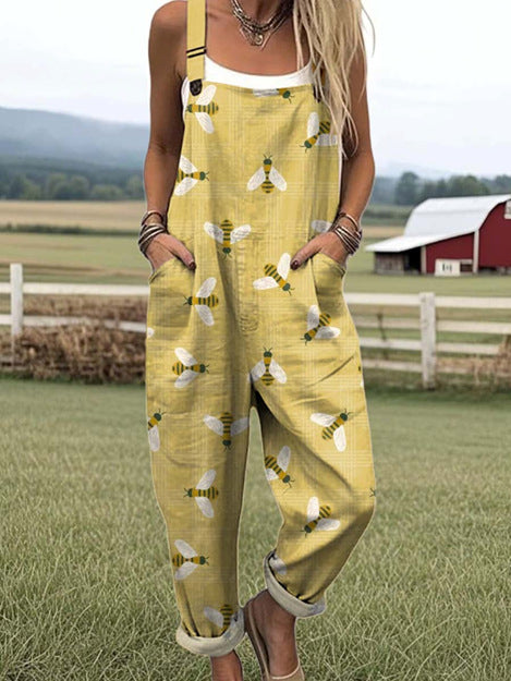 Printed Woven Fabric Women's Jumpsuit – Square Neck & Tapered Leg