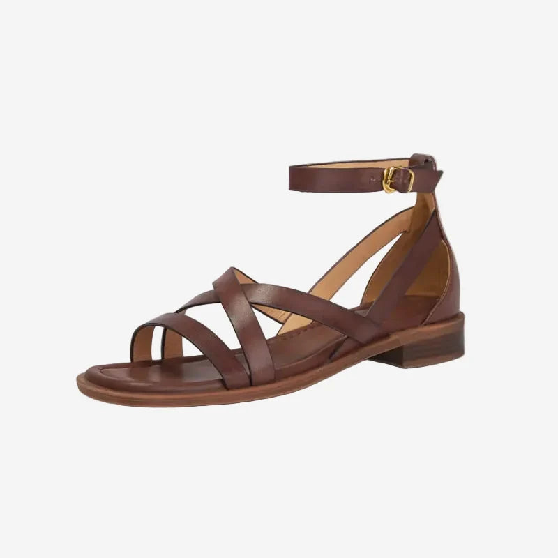 Flat Women's Sandals – Crossed Straps and Ankle Strap with Buckle