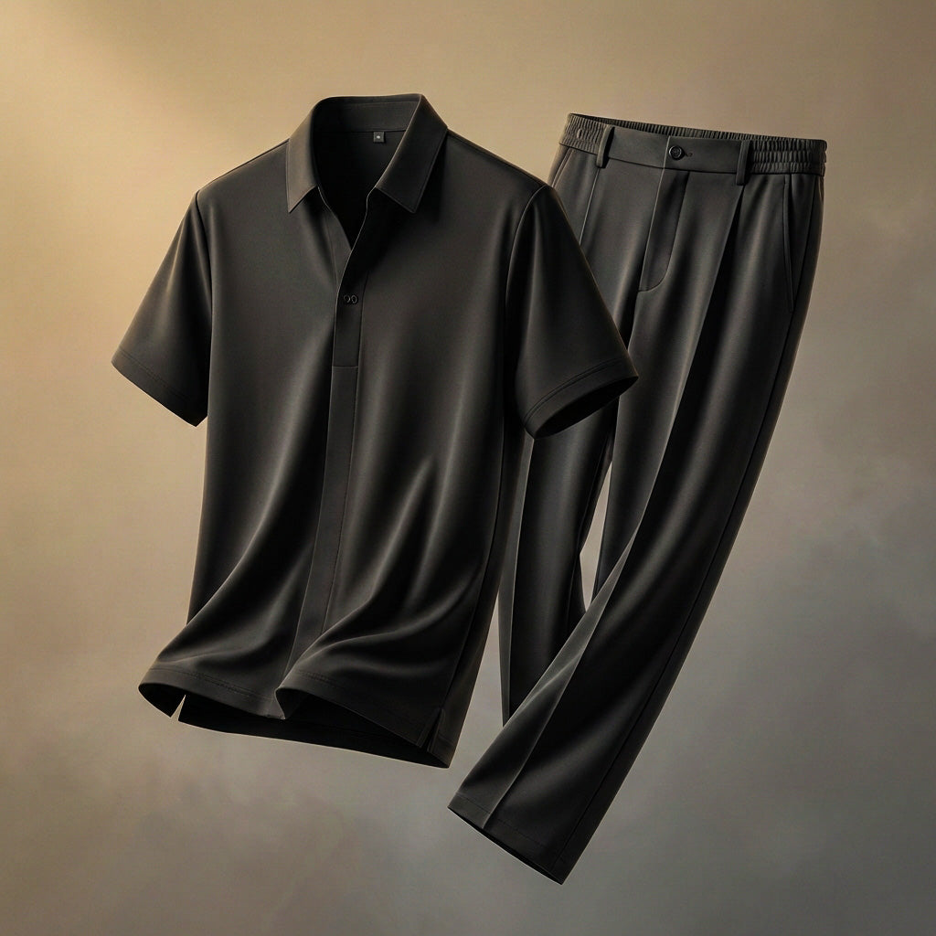 Men's silky fabric shirt and trousers set – Relaxed fit