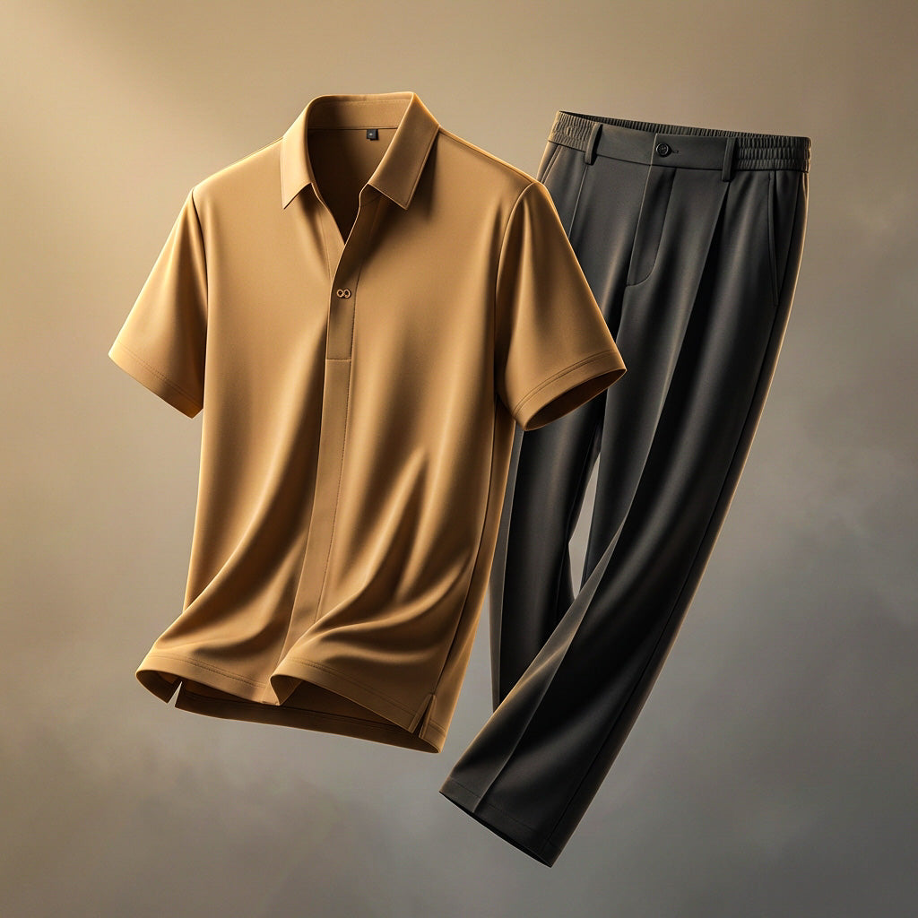 Men's silky fabric shirt and trousers set – Relaxed fit
