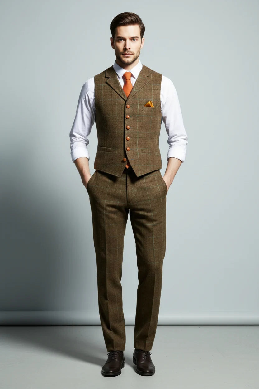Men's Slim Checkered Vest – Elegant Notched Collar