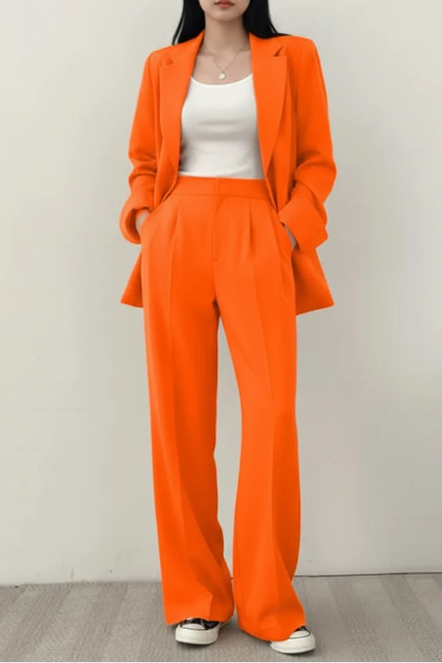 Women's Two-Piece Suit Set – Relaxed Blazer and Wide-Leg Trousers
