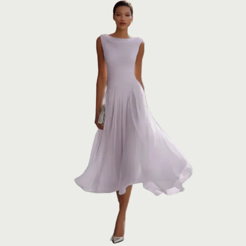 Women's Chiffon Evening Dress – Elegant Boat Neck