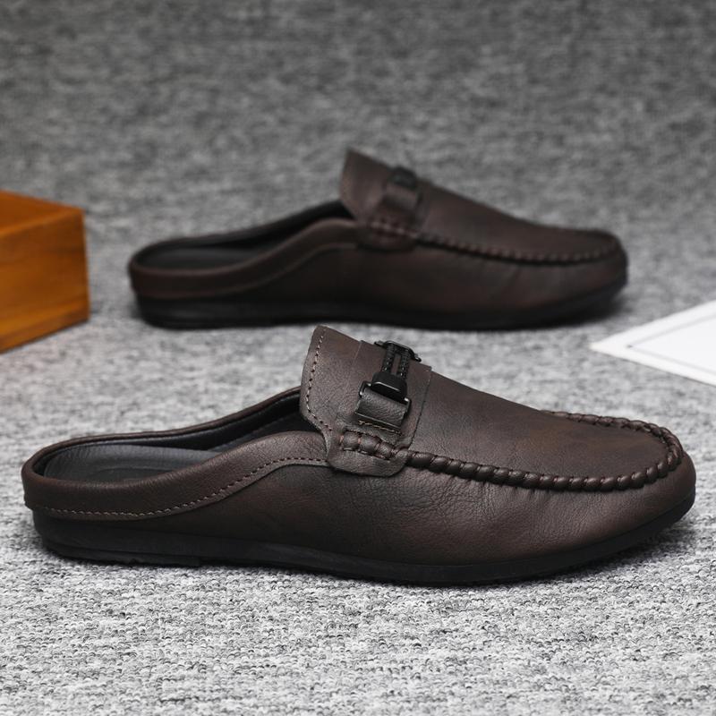 Men's Leather Slip-On Mule Loafers – Open Back with Horsebit Detail