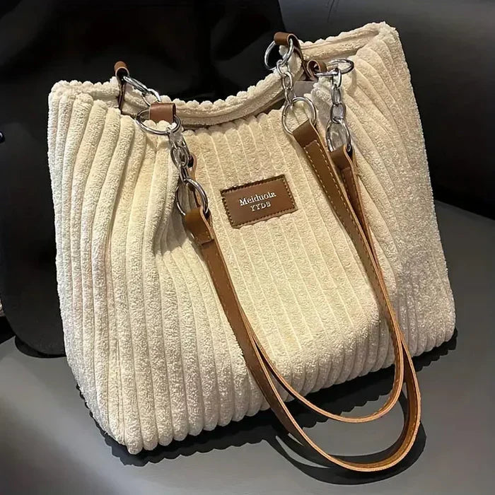 Women's corduroy tote bag – Rigid structure with zip fastening