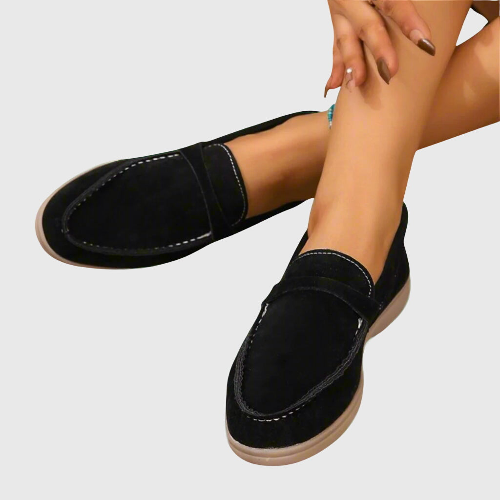 Women's Orthopaedic Suedette Loafers – Easy Slip-On, Low Heel