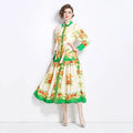 Women's Maxi Dress Lantern Sleeves Retro Style – Artistic Print