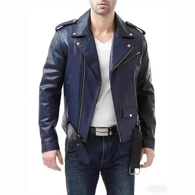 Men's Faux Leather Biker Jacket – Relaxed Fit with 3D Pockets
