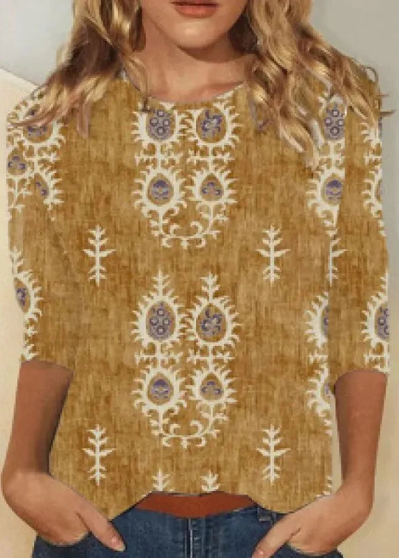 Women's Long-Sleeve Knit Top – Gradient Floral Print, Round Neck