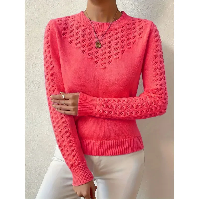 Women's Openwork Knit Sweater – Fitted Cut, Round Neck