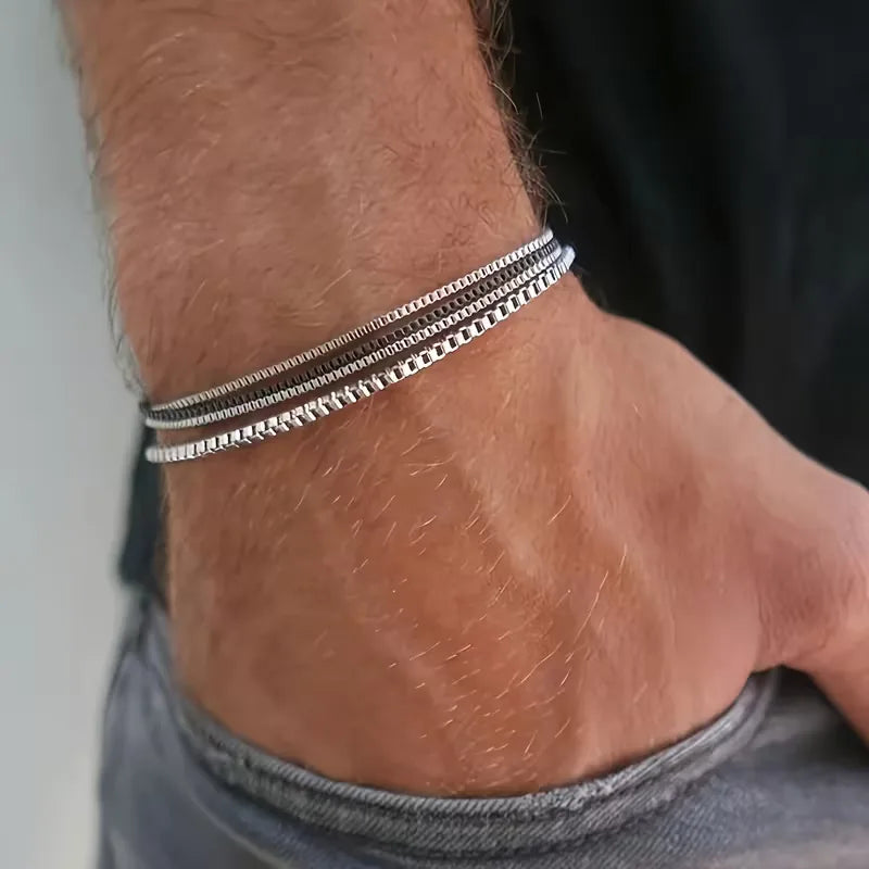 Men's Stainless Steel Bracelet – Set of 4 Minimalist Square Links