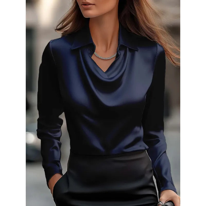 Women's Blouse with Ruffled Collar – Elegant Draped Detail