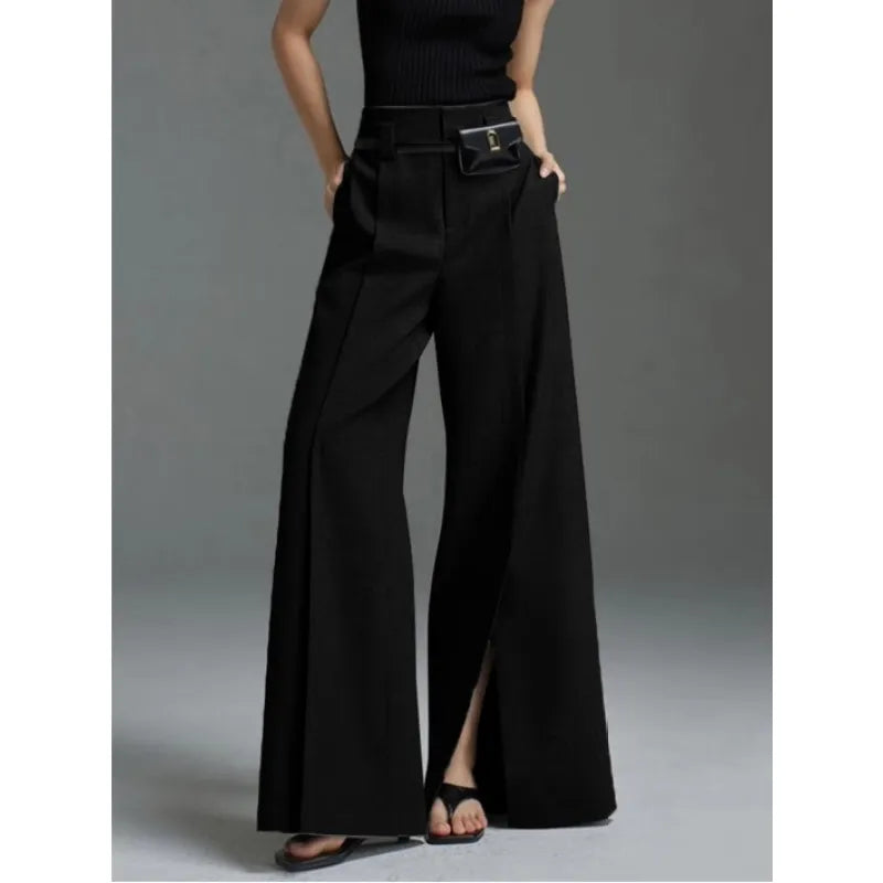 Women's Flared Trousers with Slits – Elegant Fluid Fit
