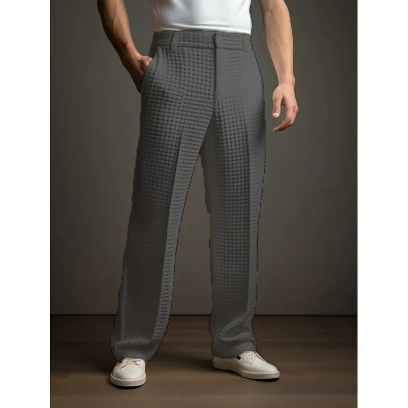 Men's Straight-Leg Trousers - Structured Waffle Texture