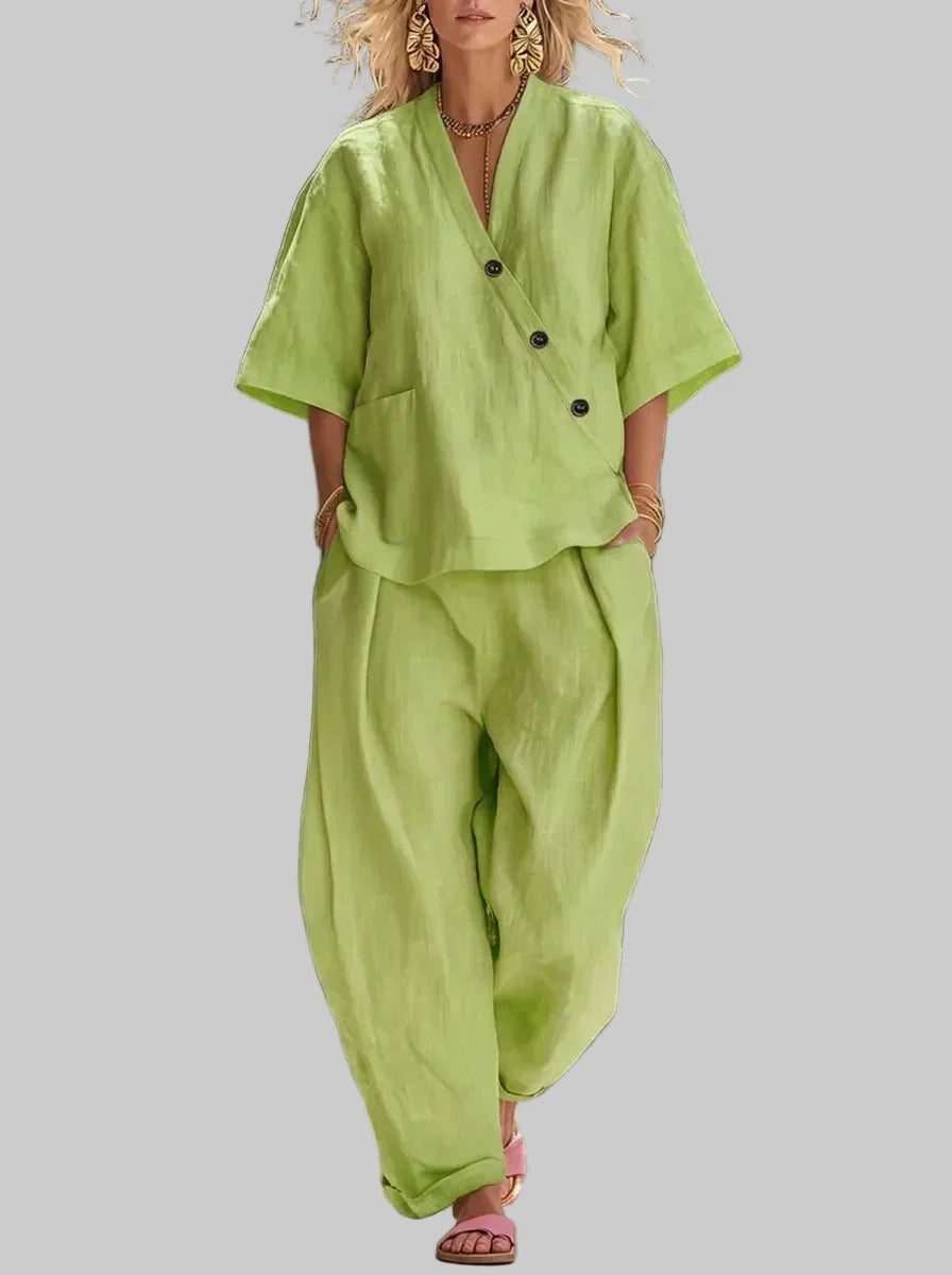 Women's Two-Piece Set in Linen Cotton – Casual Balloon Pants