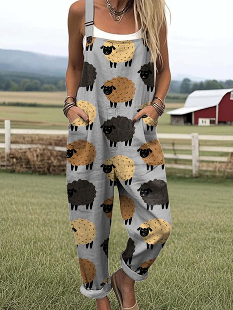 Printed Woven Fabric Women's Jumpsuit – Square Neck & Tapered Leg