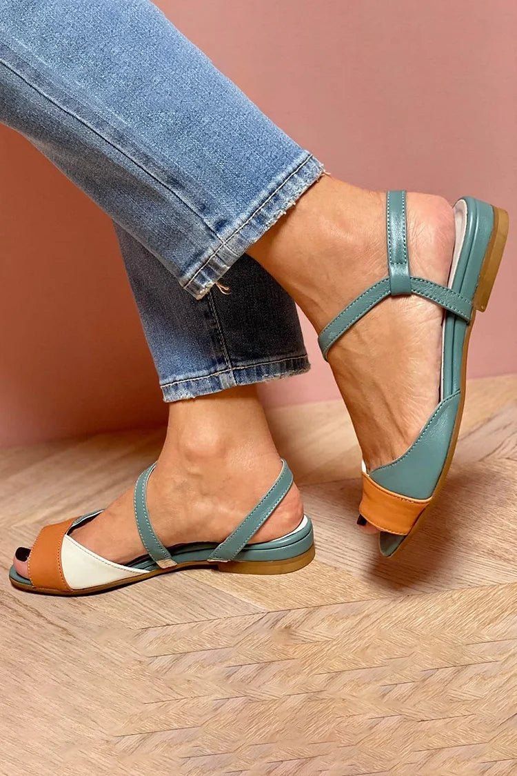 Women's Flat Sandals in Vegan Leather – Color-Block Design with Back Strap