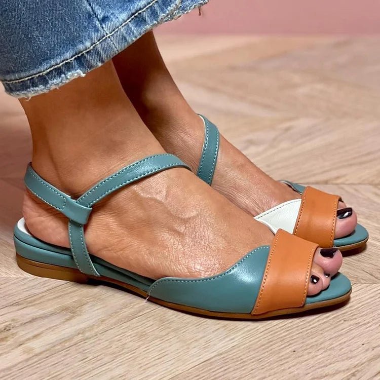Women's Flat Sandals in Vegan Leather – Color-Block Design with Back Strap