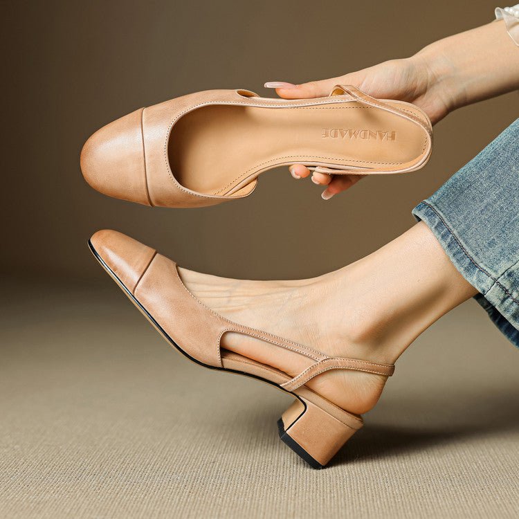 Women's Leather Slingback Pumps – Elegant Almond Toe