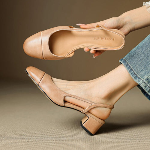 Women's Leather Slingback Pumps – Elegant Almond Toe