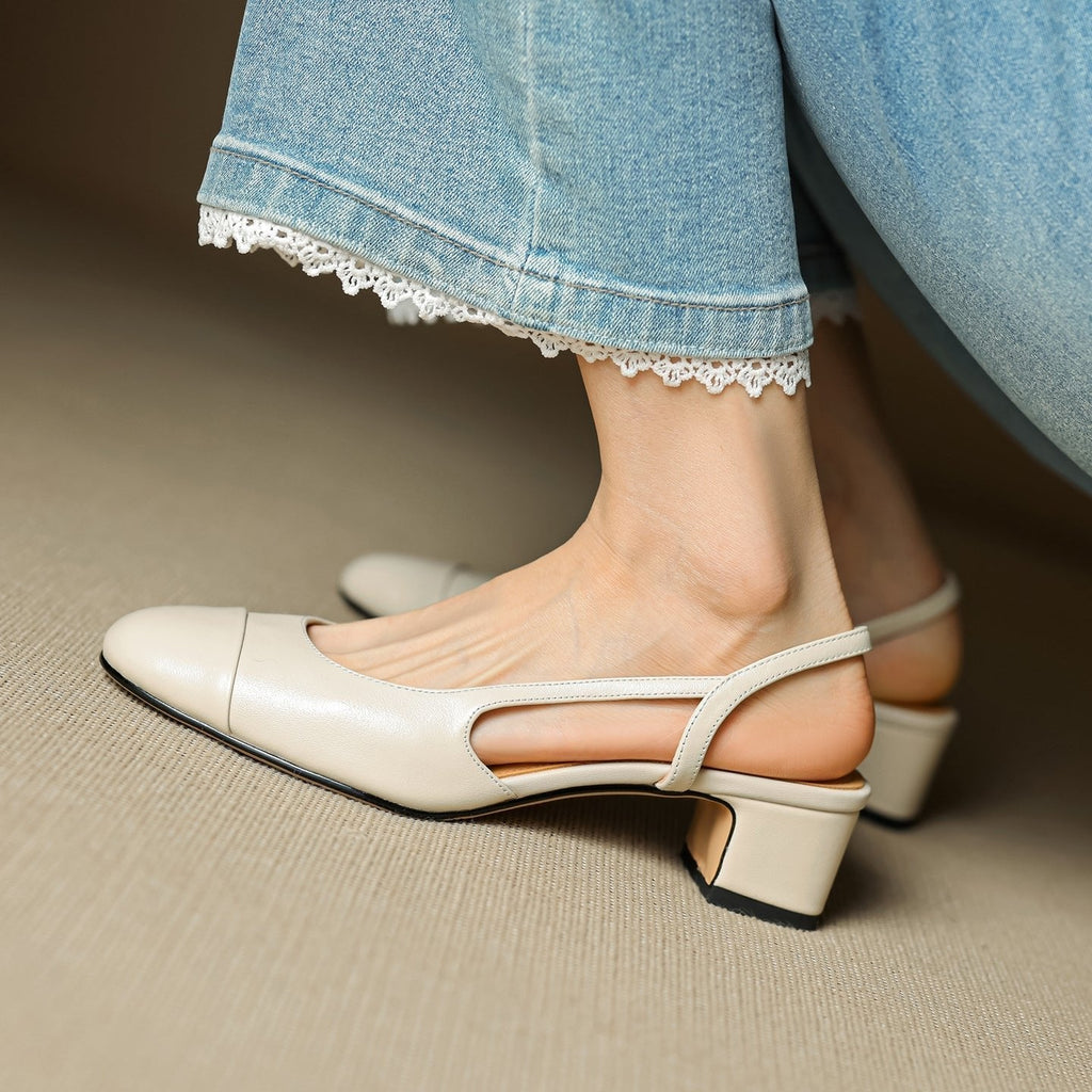 Women's Leather Slingback Pumps – Elegant Almond Toe