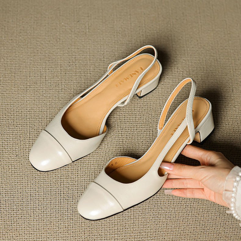 Women's Leather Slingback Pumps – Elegant Almond Toe