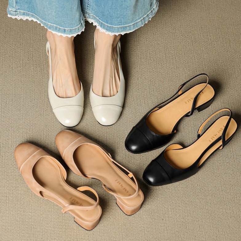 Women's Leather Slingback Pumps – Elegant Almond Toe