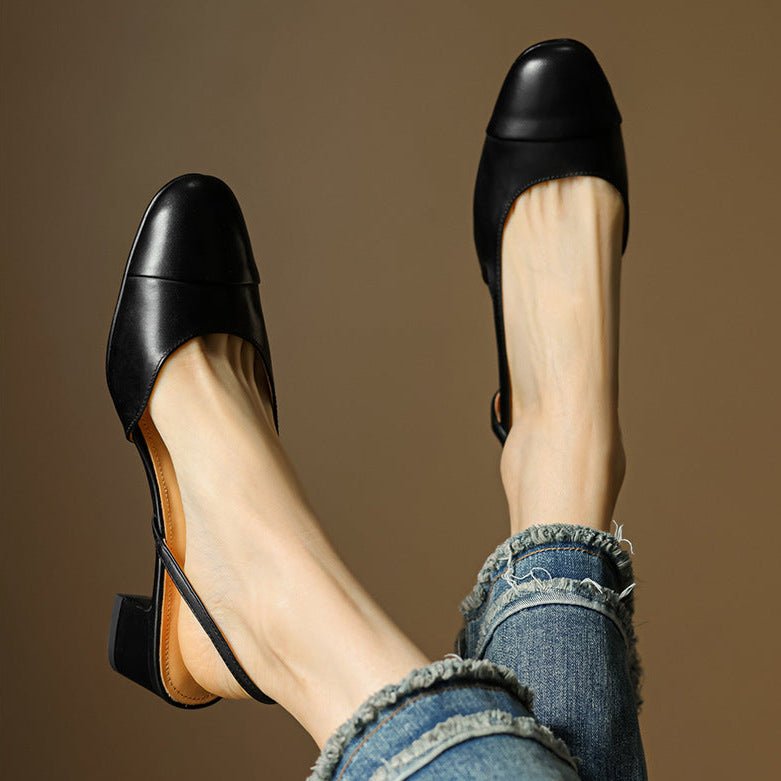 Women's Leather Slingback Pumps – Elegant Almond Toe