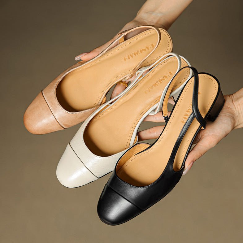 Women's Leather Slingback Pumps – Elegant Almond Toe