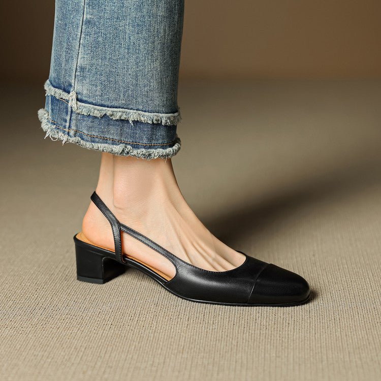Women's Leather Slingback Pumps – Elegant Almond Toe