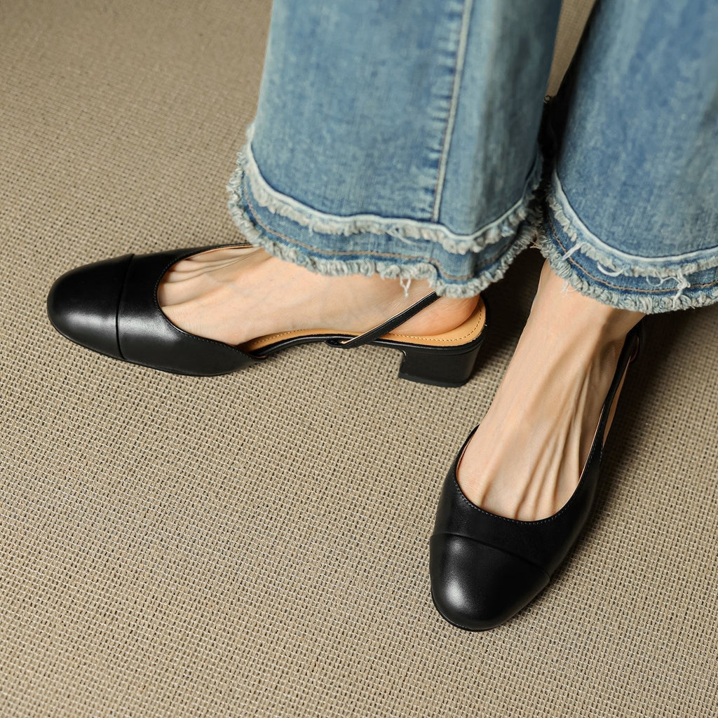 Women's Leather Slingback Pumps – Elegant Almond Toe